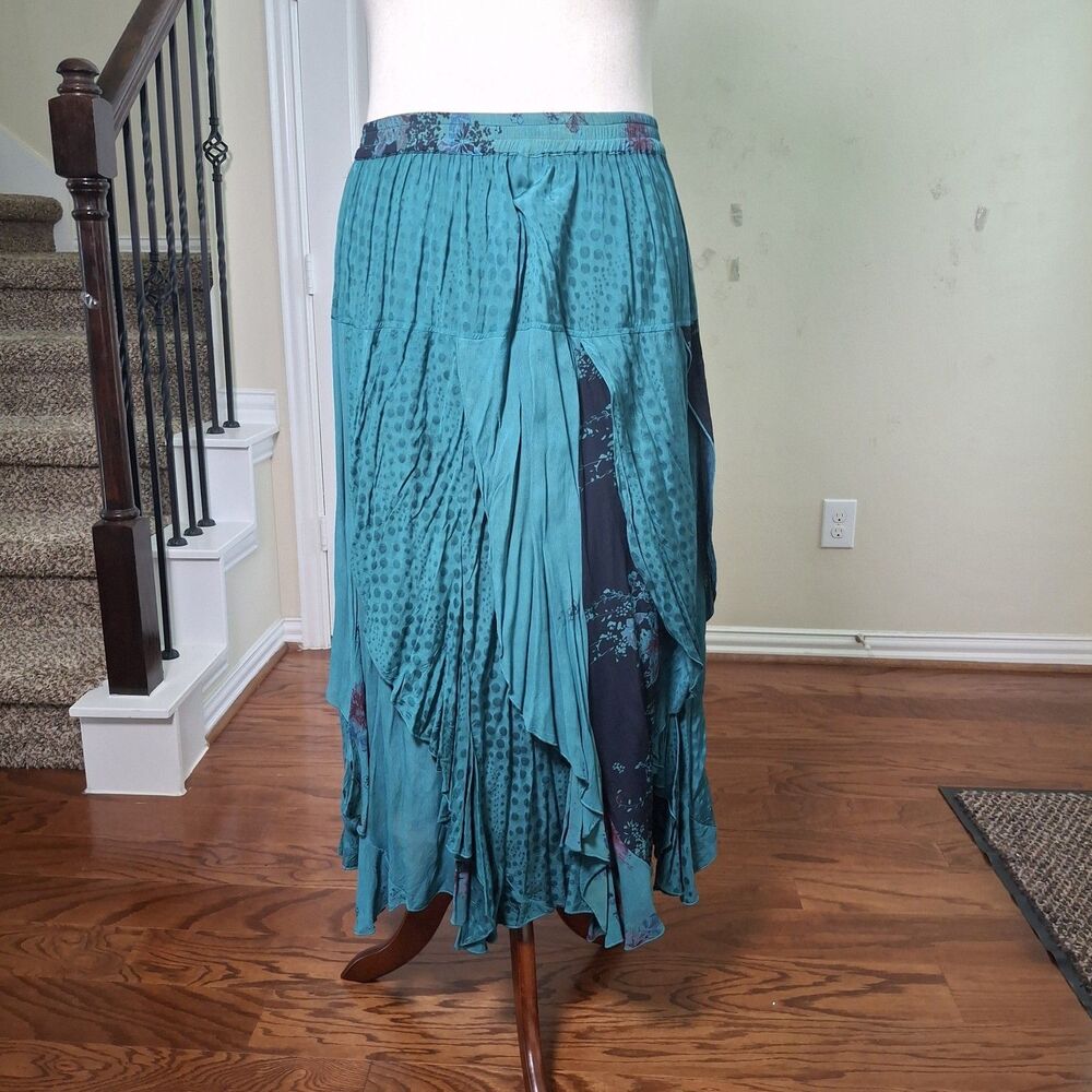 Tienda Ho Lagenlook Skirt Kimono Jacket 2PC Set Patchwork Ruffle Witchy Boho XL - Picture 6 of 16